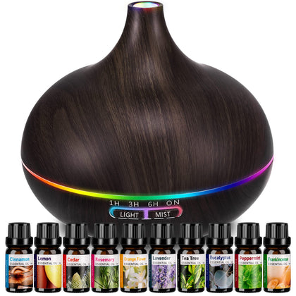 Aromatherapy Essential Oils Set with Ultrasonic Essential Oil Diffuser, 550ML Aroma Humidifier for Essential Oil Large Room Aroma Diffuser Set, Bedroom Vaporizers Cool Mist Humidifier for Oils Home