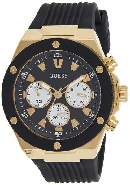GUESS Men's Stainless Steel Analog Watch with Silicone Strap, Black, 24 (Model: GW0057G1)