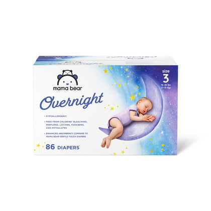 Amazon Brand - Mama Bear Overnight Diapers, Hypoallergenic, Size 3 (86 count), White