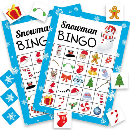 Happy Storm Snowman Bingo Cards for Kids, 24 Players Winter Holiday Christmas Games Crafts for Childrens, Xmas Party Activities Supplies Favors for Family Large Group School Classroom