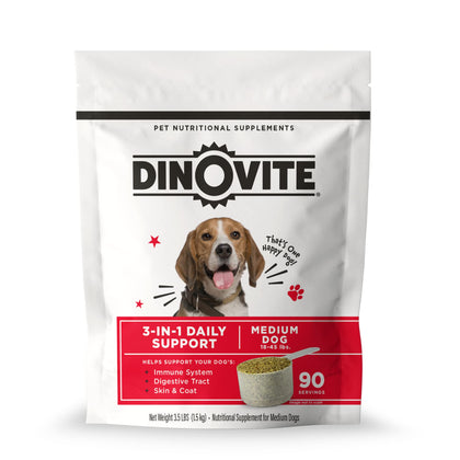 Dinovite Dog Probiotics for Medium-Sized Dogs - Supports Hot Spot Relief, Promotes a Healthy Immune System, Essential Vitamins for Digestive Health - 90-Day Supply for Dogs 18-45 lbs