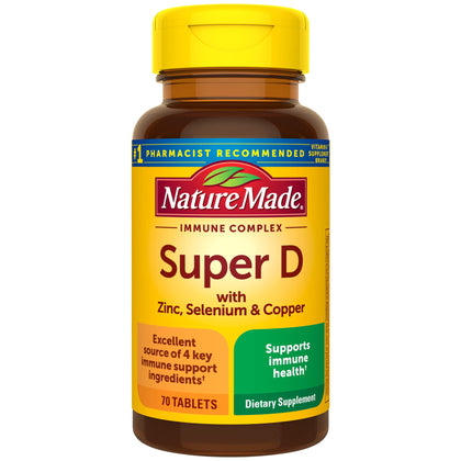 Nature Made Super Vitamin D Immune Complex, Vitamin D3, Selenium, Copper and Zinc Supplements for Immune Support, 70 Tablets, 70 Day Supply