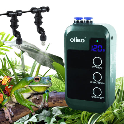 OIIBO Reptile Mister System, Automatic Reptile Humidifier Spray System with 360°Adjustable Misting Nozzles, Mini Reptile Mister with Timer Misting System for Reptile Terrariums