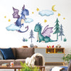 Yovkky Baby Dragon Wall Decals Stickers, Moon Stars Clouds Forest Nursery Playroom Decor, Kids Room Home Decorations Boys Bedroom Art