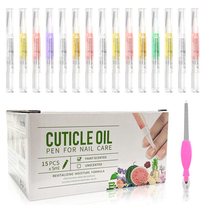 Fokostar 15pcs Scented Cuticle Oil Pen Set - Nail Repair & Growth, Professional Manicure Kit for Dry Skin, 2.8 fl oz