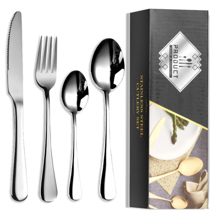 ACQUWISTACH 16 Pieces Premium Stainless Steel Flatware Set for 4, Mirror Polished & Machine Washable, Durable, Perfect for Home Restaurant Party Wedding