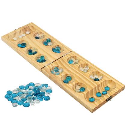 Wooden Mancala Board Game Set - Portable and Educational Two-Player Strategy Game for Family Fun and Relaxation
