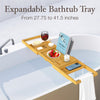 Bamboo Bathtub Tray Table - Collapsible & Adjustable Bathtub Caddy | Space-Saving Folding Bath Tub Tray | Natural Wood, Bathtub Accessories for Women or Men