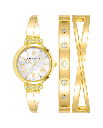 Anne Klein Women's Premium Crystal Accented Bangle Watch and Bracelet Set.