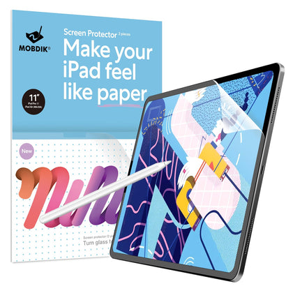 MOBDIK [2 PACK] Paperfeel Screen Protector Compatible with iPad Pro 11 (2022&2021&2020&2018) / iPad Air 5th Generation / iPad Air 4th Generation (10.9 Inch), Write and Draw Like on Paper, Anti Glare with Easy Installation Kit