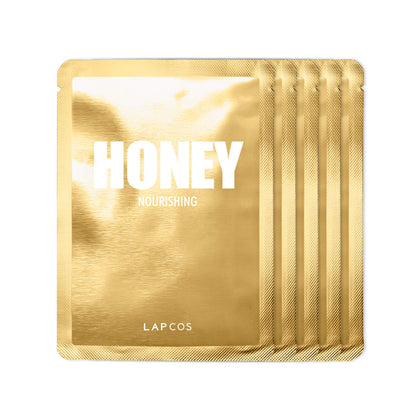 LAPCOS Honey Sheet Mask, Daily Face Mask with Hyaluronic Acid and Antioxidants to Hydrate and Tighten Dry Skin, Korean Beauty Favorite, 5-Pack