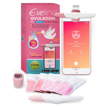 Eveline Digital Ovulation Test Predictor Kit - Easy at Home Ovulation Test Strips with Smart Scanner, Digital Results on Eveline App, 1 Cycle Supply Pregnancy Must-Haves - 99% Accuracy, 5 LH Strips
