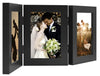 Golden State Art, 4x6 Three Picture Frame Trifold Hinged Photo Frame with 3 Openings, Desk Top Family Picture Collage, with Real Glass (4x6 Triple, Black, 1-Pack)