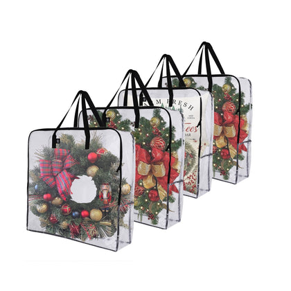 VENO 4 Pack Valentines Day Decorations and Wreath Storage Bag, Garland Container, Moving and Packing Supplies for College. Alternative to Moving Boxes, Valentine Decor Organizer Tote (Clear, 4 Pack)