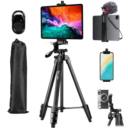 Lusweimi 60-Inch Camera Tripod for iPad pro & iPhone Compatible with Tablet/iPad Pro 12.9 inch/Webcam/Video Camera with Wireless Remote & Bag for Vlog/Video/Photography