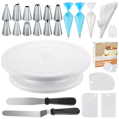 Kootek 71PCs Cake Decorating Supplies Kit with Cake Turntable, 12 Numbered Icing Piping Tips, 2 Spatulas, 3 Icing Comb Scraper, 50+2 Piping Bags, and 1 Coupler for Baking