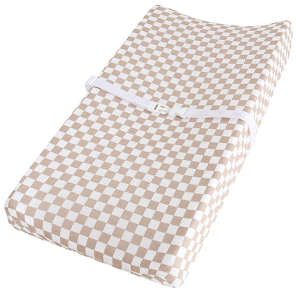 LifeTree Muslin Changing Pad Cover for Baby Girls Boys, Viscose from Bamboo Cotton Comfort Neutral Diaper Change Table Pad Covers, Soft Boho Changing Pad Sheets, Checkered, 16