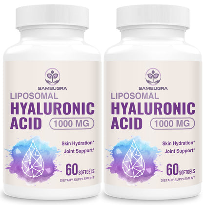Sambugra Liposomal Hyaluronic Acid Capsules - Hyaluronic Acid Supplements with 1000mg Hyaluronic Acid, Dietary Supplement Support Skin Hydration and Joint Lubrication, 120 Capsules(Pack of 2)
