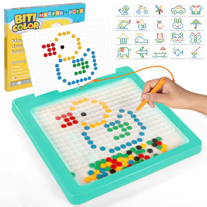 Biticolor Magnetic Drawing Board for Kids Magnetic Dot Art Doodle Board with Magnetic Pen and Beads for Toddlers Montessori Preschool Toy Travel Toys for Kids Ages 3-5 - Green