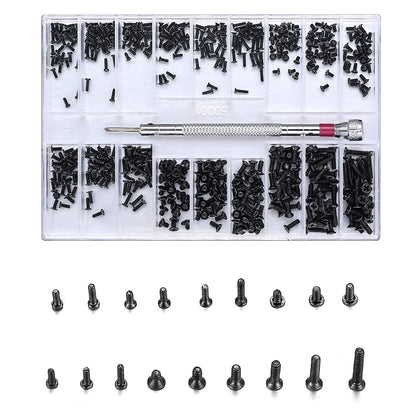 500 Pcs Small Replacement Screws, M1.2/M1.4/M2.0 Black Tiny Micro Laptop Computer Electronic Screws Assortment Kit, Glasses Watches Hard Drive SSD Repair Screws, with Screwdriver