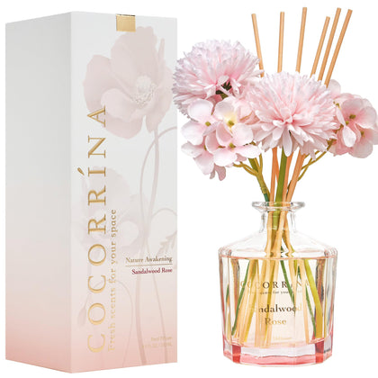 COCORRÍNA Reed Diffuser - Sandalwood Rose 8.5oz Flower Reed Diffuser Set with 8 Sticks, Home Fragrance Reed Diffuser for Home Bedroom Office Bathroom Shelf Decor (Master Collection)