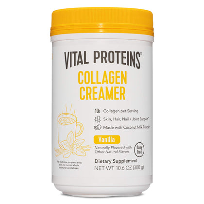 Vital Proteins Collagen Coffee Creamer, Non-dairy & Low Sugar Powder with Collagen Peptides Supplement - Supporting Healthy Hair, Skin, Nails with Energy-Boosting MCTs - Vanilla 10.6oz