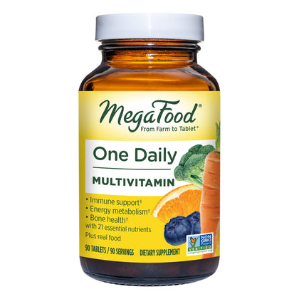 MegaFood One Daily Multivitamin - Multivitamin for Women and Men - with Real Food - Immune Support Supplement -Vitamin C & Vitamin B - Bone Health - Energy Metabolism - Vegetarian, Non-GMO - 90 Tabs