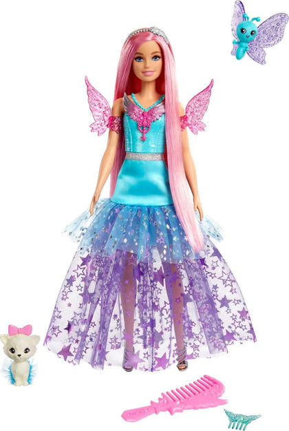 Barbie Doll with Two Fairytale Pets and Fantasy Dress, Barbie Malibu Doll from Barbie A Touch of Magic, 7-inch Long Fantasy Hair