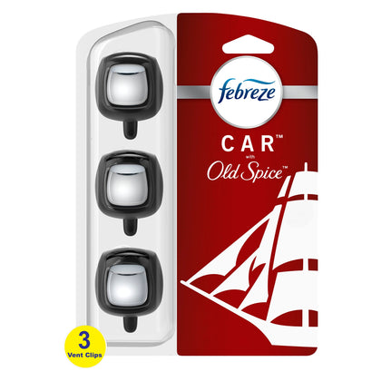 Febreze Old Spice Car Air Fresheners, Old Spice Scent, Odor Fighter for Strong Odor, Car Vent Clips (3 Count)