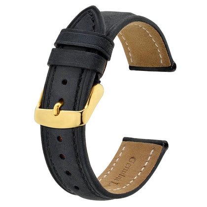 BISONSTRAP Vintage Watch Straps with Gold Buckle, Leather Replacement Band 14mm (Black)