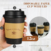 100 Pack 12 oz Paper Drinking Cups with Lids Sleeves and Stirring Sticks, for Cold/Hot Chocolate Drinks, Black Coffee, Disposable for Home, Stores and Cafes.