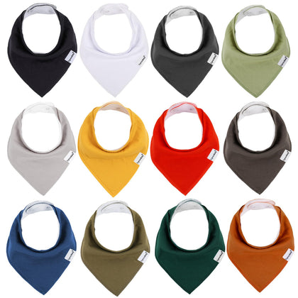 Baby Bandana Drool Bibs for Boys and Girls, Solid Colors,12 Pack Baby Bibs for Teething and Drooling, Organic Cotton Bibs