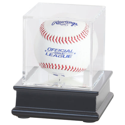 DisplayGifts Baseball Display Case Wooden Stand Lacrosse Ball Holder- Pro Graded UV Protection Cube for a Home Run or Autographed Ball, Black Stand
