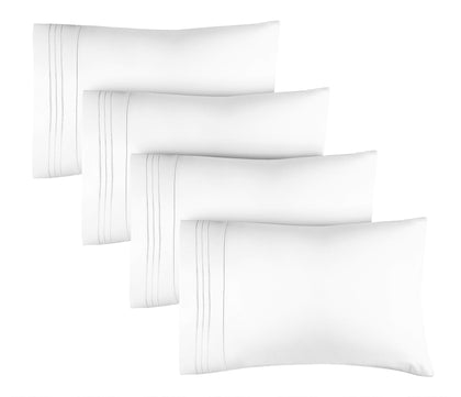 Queen Size Pillow Cases Set of 4 - Soft, Premium Quality Pillowcase Covers - Machine Washable Protectors - 20x40, 20x36 & 20x48 Pillows for Sleeping 4 Piece - Queen Size White Pillow Cover Bedding