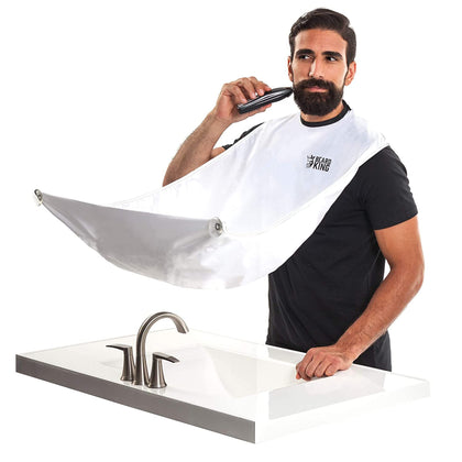 BEARD KING Beard Bib Apron - Christmas Gifts & Stocking Stuffers for Dad - As Seen on Shark Tank - Men's Hair Catcher for Shaving - Grooming Accessories - 1 Size Fits All, White