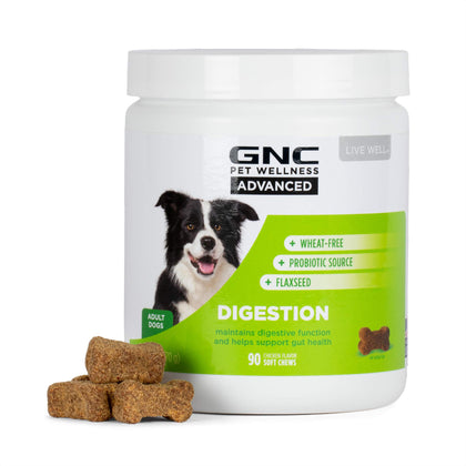 GNC Pets Advanced Digestion Dog Supplements for All Dogs | 90 ct Soft Chew Dog Digestive Supplements with Flaxseed and Probiotics | Chicken Flavor Dog Supplements for Digestive Support and Gut Health
