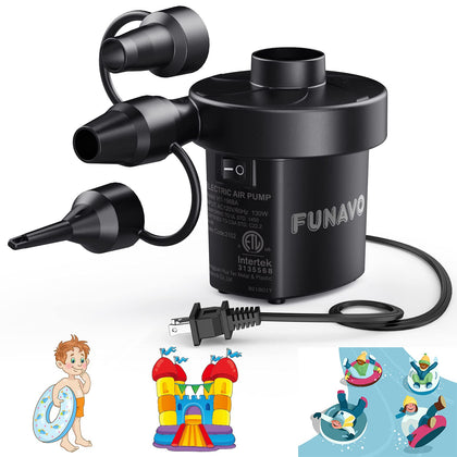 Electric Air Pump, FUNAVO Portable Air Pump With 3 Nozzles, 130 W Quick-fill Electric Pump, Inflate/Deflate Air Pumps for Inflatable Swimming Pools, Air Mattress, Boats, Swimming Ring (110 V AC 60 Hz)