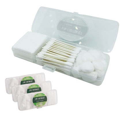 SHINEMOON Travel Cotton Swabs Set:100 Cotton Swabs, 10 Cotton Pads, 10 Cotton Balls in Reusable Storage Box for Ear, Cosmetics, Makeup Remover,Nail Polish Remover(Pack of 3)
