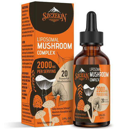 Liposomal Mushroom Complex Drops 2000 MG - 20 Organic Mushroom Extracts - Advanced Liquid Formula for Immunity, Cognitive and Memory - Lions Mane Supplement, Reishi, Cordyceps, Chaga, 30 Servings