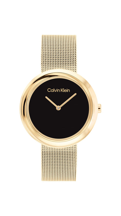 Calvin Klein Women's Quartz Gold Plated Case and Mesh Bracelet Watch, Color: Gold Plated (Model: 25200012)