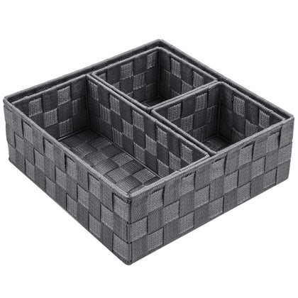 Posprica Woven Storage Baskets for Organizing, Small Baskets Cube Bin Container Tote Organizer Divider for Drawer, Closet, Shelf, Dresser, Set of 4(Dark Grey)