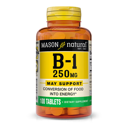 MASON NATURAL, Vitamin B-1 Thiamine Tablets, 250 Mg, 100-Count Bottle, Dietary Supplement Supports Energy Production and Healthy Metabolism, Helps Break Down Fats and Protein