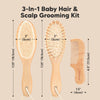 Baby Hair Brush and Comb Set for Newborn - Wooden Baby Hair Brush Set with Soft Goat Bristle, Baby Brush Set for Newborns, Baby Brush and Comb Set Girl, Boy, Toddler Cradle Cap Brush (Oval, Walnut)