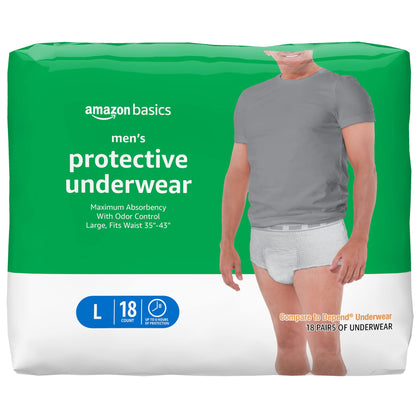 Amazon Basics Incontinence Underwear for Men, Maximum Absorbency, Large, 18 Count, White (Previously Solimo)