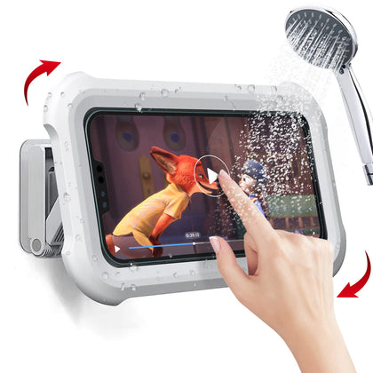 Upgraded 480° Rotating Shower Phone Holder Waterproof Case with Touch Screen,OOLYICO Shower Accessories Guardian Buddy Holder Wall Mount Shelf in Bathroom Bathtub for 4