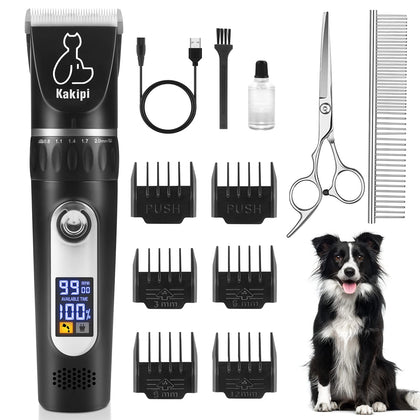 Dog Grooming Kit with Led Display, Heavy Duty Pet Grooming, Upgrade Motor, Clippers Low Noise, USB Rechargeable Cordless Small & Large Dogs Cats
