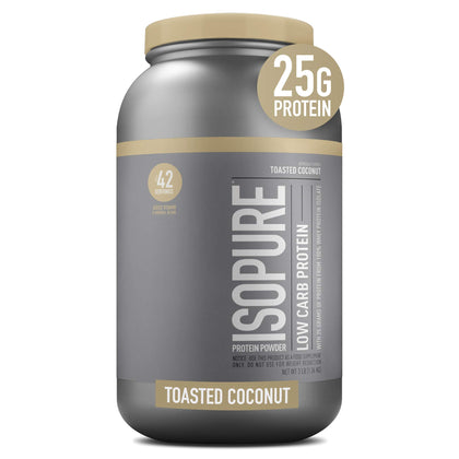 Isopure Protein Powder, Low Carb Whey Isolate with Vitamin C & Zinc for Immune Support, 25g Protein, Keto Friendly, Toasted Coconut, 42 Servings, 3 Pounds (Packaging May Vary)
