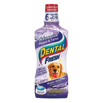 Dental Fresh Advanced Plaque and Tartar Water Additive, 17oz - Dog Teeth Cleaning Formula to Freshen Breath and Improve Overall Oral Health