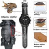 Moran Genuine Alligator Grain Leather Watch Band Replacement Deployment Buckle 18mm 19mm 20mm 21mm 22mm 23mm 24mm Alligator Watch strap for Men's and Women's (Crocodile Black-Silver buckle, 20mm)