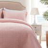 SunStyle Home Twin Quilt Set Pink Lightweight Bedspread Soft Reversible Coverlet for All Season 2pcs Leaf Embroidered Quilted Bedding Sets Blush (1 Quilt 1 Pillow Sham)(68